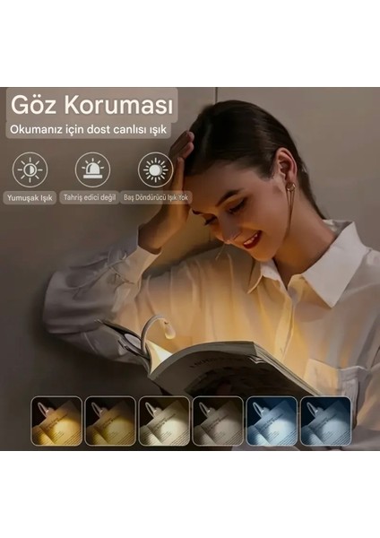 Kitap Okuma Işığı-Baş Ucu lambası Masa Lambası 3 Işık Renk Modlu/Şarj Edilebilir/Ayarlanabilir Parlaklık Seviyesi CE Lisanslı