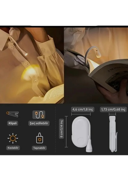 Kitap Okuma Işığı-Baş Ucu lambası Masa Lambası 3 Işık Renk Modlu/Şarj Edilebilir/Ayarlanabilir Parlaklık Seviyesi CE Lisanslı