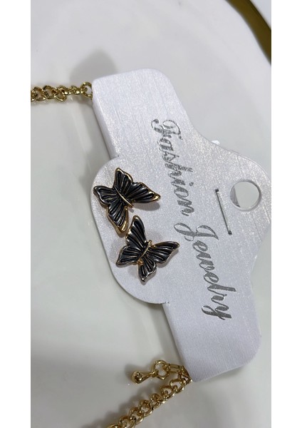 Kelebek Motifli Kolye ve Küpe Takımı
