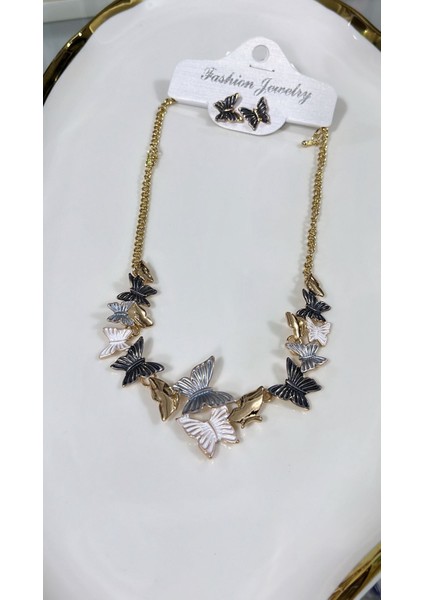 Kelebek Motifli Kolye ve Küpe Takımı modelleri