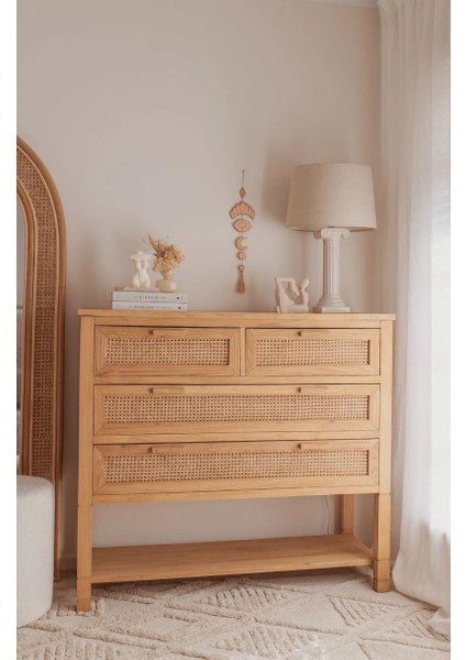 Dublin Bambu Hazeran Detaylı Masif Ahşap Şifonyer