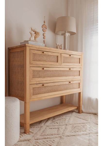 Dublin Bambu Hazeran Detaylı Masif Ahşap Şifonyer fiyatları