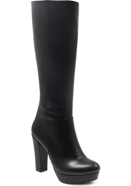 Siyah Klasik Deri Kadın Çizme