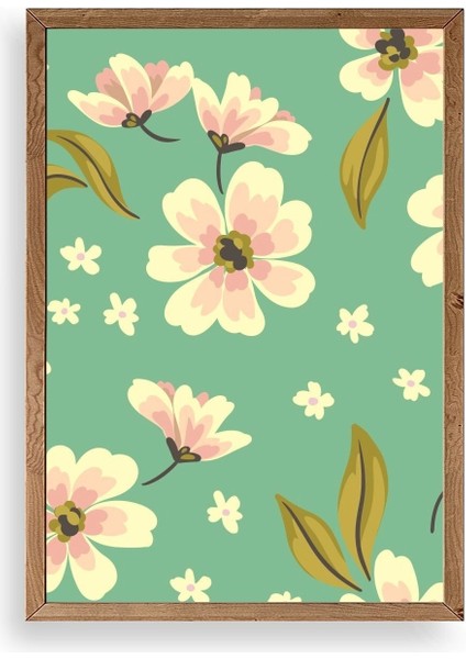 Çiçekler Ahşap Çerçeveli Tablo