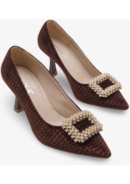 Lunvera Kadife Taşlı Tokalı Kadın Topuklu Ayakkabı Kahve fiyatları