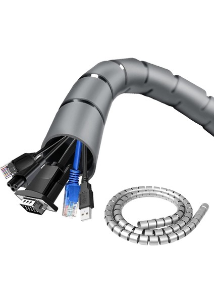 Spiral Kablo Kanalı Kablo Düzenleyici Toplayıcı Tutucu 1.5m – 22MM (Gri)