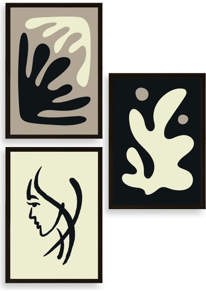 Soyut Üçlü Ahşap Çerçeveli Tablo