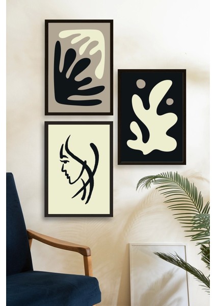 Soyut Üçlü Ahşap Çerçeveli Tablo fiyatları