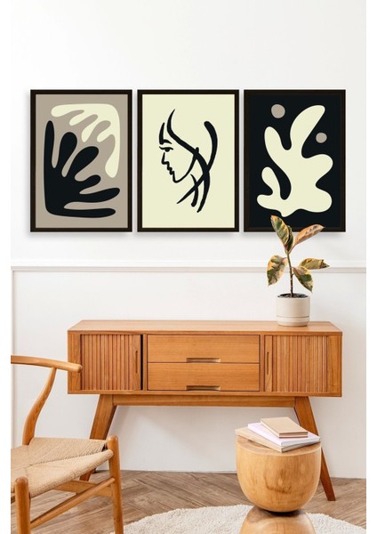 Soyut Üçlü Ahşap Çerçeveli Tablo modelleri