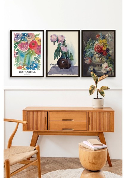 Çiçek Üçlü Ahşap Çerçeveli Tablo fiyatları