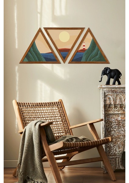 Dekoratif Üçgen Çerçeveli Ahşap Tablo Set fiyatları