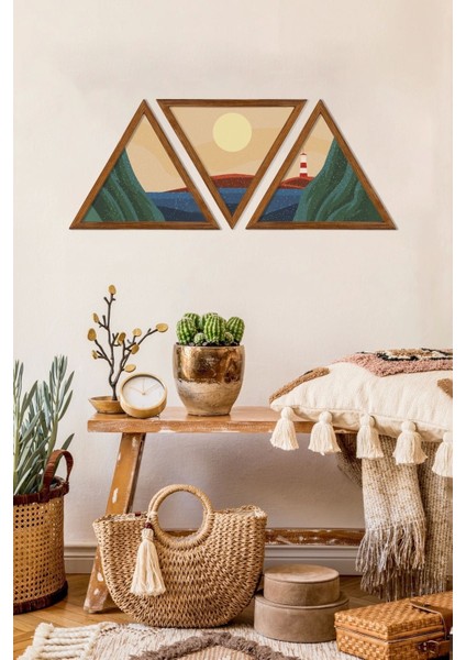 Dekoratif Üçgen Çerçeveli Ahşap Tablo Set modelleri