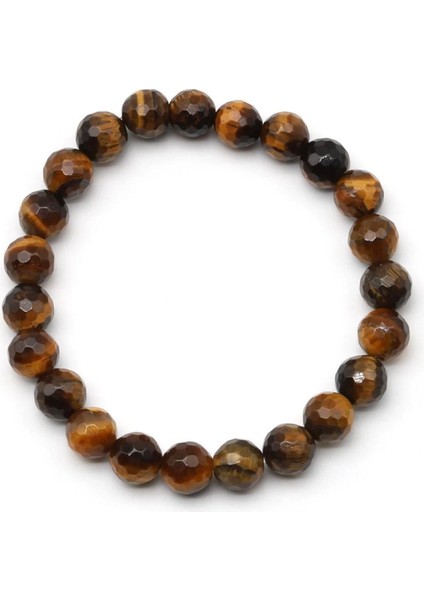 Kaplan Gözü Doğal Taş Bileklik 8 mm Fasetli Küre Kesim