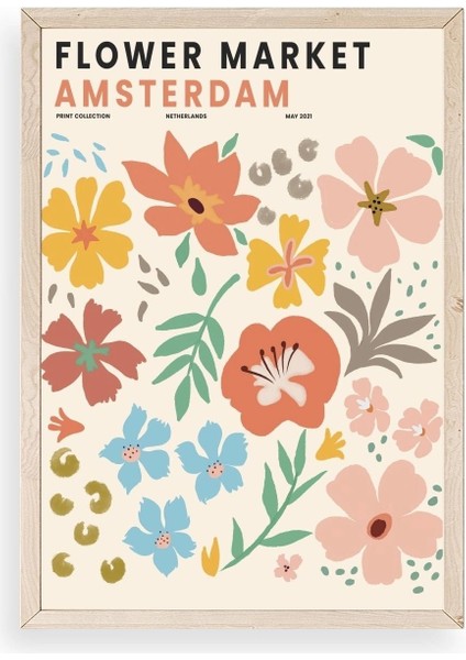 Çiçek Pazarı Ahşap Çerçeveli Tablo