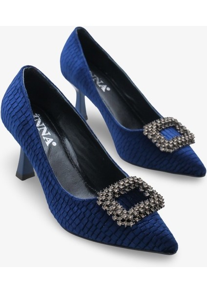 Lunvera Kadife Taşlı Tokalı Kadın Topuklu Ayakkabı Lacivert fiyatları