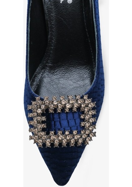 Lunvera Kadife Taşlı Tokalı Kadın Topuklu Ayakkabı Lacivert fırsatları