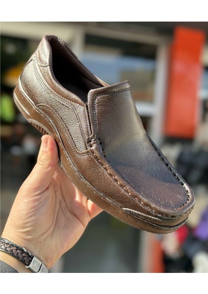 Erkek Günlük Hakiki Deri Full Ortopedik Taban Loafer Ayakkabı - Kahverengi - 42