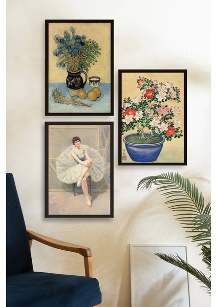 Ünlü Tablolar Üçlü Ahşap Çerçeveli Tablo fiyatları