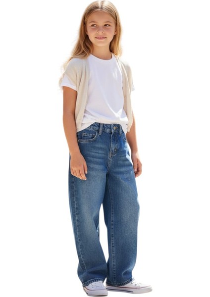 Kız Çocuk Wide Baggy Fit Geniş Paça Jean Pantolon