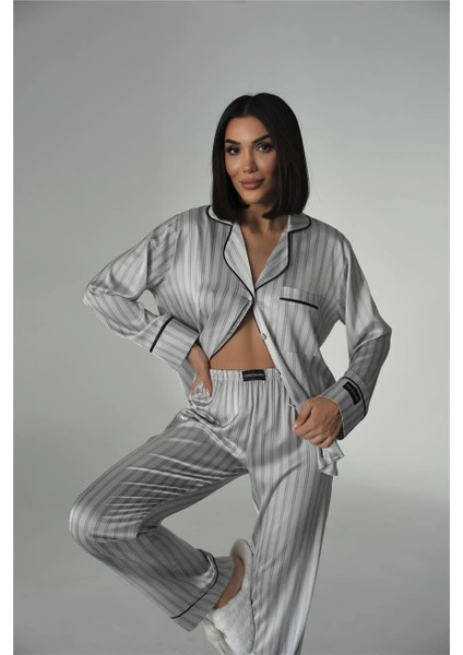 Saten Gri Kadın Pijama Takımı modelleri