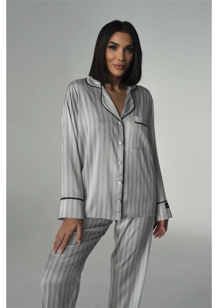 Saten Gri Kadın Pijama Takımı fırsatları