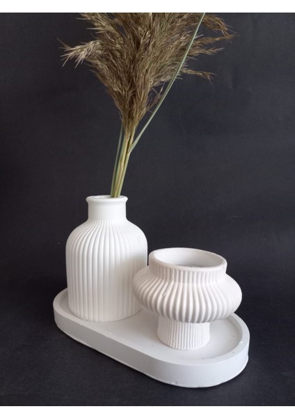 Tabaklı Küp Vazolu Fiji Mumluk Set Beyaz fiyatları