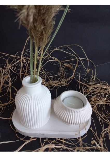 Tabaklı Küp Vazolu Fiji Mumluk Set Beyaz modelleri