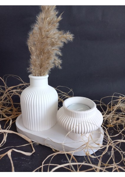 Tabaklı Küp Vazolu Fiji Mumluk Set Beyaz fırsatları