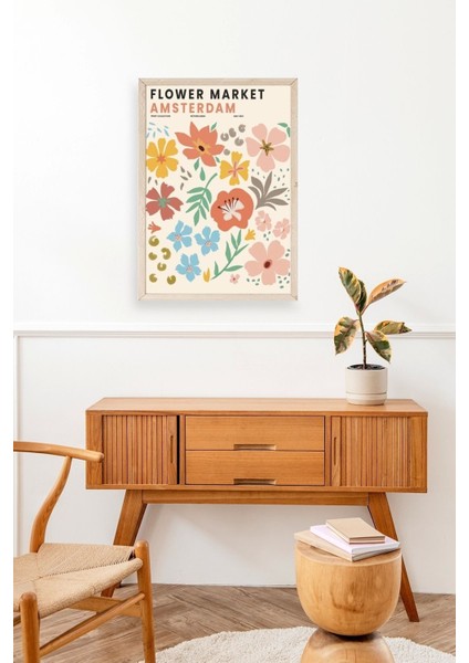 Çiçek Pazarı Ahşap Çerçeveli Tablo modelleri