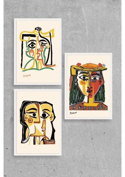 Picasso Üçlü Ahşap Çerçeveli Tablo