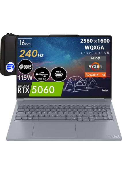 Thinkpad 16P G6 Ryzen 9-8940HX 48GB 2tb SSD RTX5060 115W 16" 240Hz Wqxga WIN11 Pro 21U00013TXEP7 + Elektropasaj Çanta