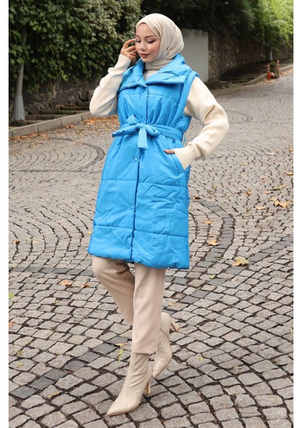 Geniş Yaka Şişme Yelek Mavi 6093