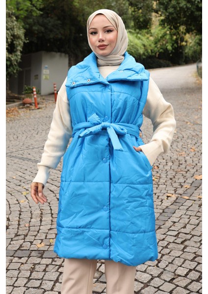 Geniş Yaka Şişme Yelek Mavi 6093