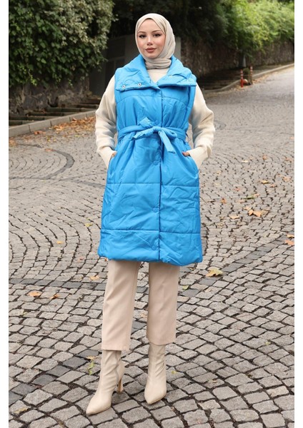 Geniş Yaka Şişme Yelek Mavi 6093