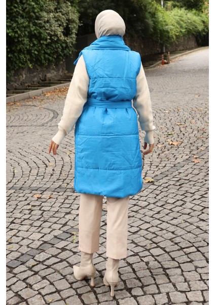 Geniş Yaka Şişme Yelek Mavi 6093