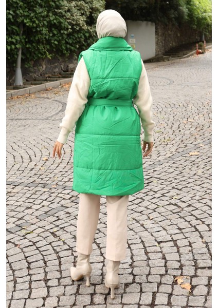 Geniş Yaka Şişme Yelek Yeşil 6093