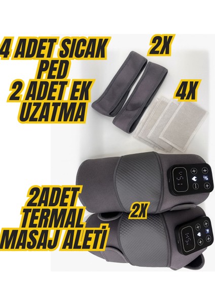 2 Adet Kablosuz Titreşimli Termal Diz Masaj 4 Isıtma Pedi + 2 Uzatma Aparatı Omuz, Diz, Dirsek Için