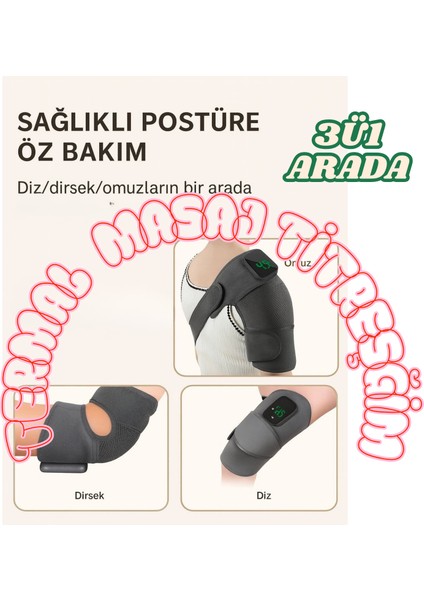 2 Adet Kablosuz Titreşimli Termal Diz Masaj 4 Isıtma Pedi + 2 Uzatma Aparatı Omuz, Diz, Dirsek Için