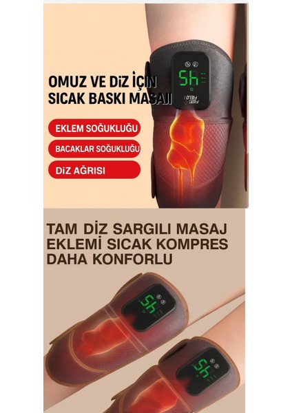 2 Adet Kablosuz Titreşimli Termal Diz Masaj 4 Isıtma Pedi + 2 Uzatma Aparatı Omuz, Diz, Dirsek Için