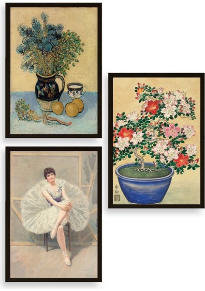 Ünlü Tablolar Üçlü Ahşap Çerçeveli Tablo