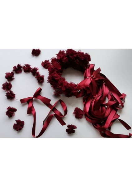 Yuvarlak Nedime Tacı Lazer Kesim Çiçekli Kına Nedime Tacı Bordo 10'lu fiyatları