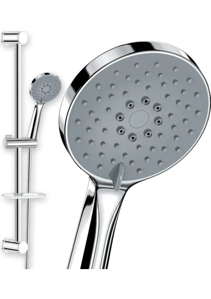 | Valtemo Fonksiyonlu Krom Sürgülü Duş Seti - Kireç Tutmayan Tpe Silikon Başlık