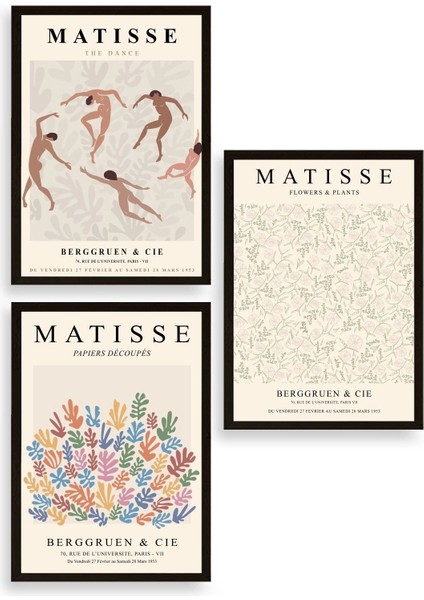 Matisse Üçlü Ahşap Çerçeveli Tablo