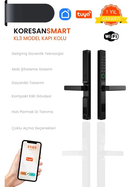 Tuya Kl3 Akıllı Alüminyum/pvc Kapı Kilidi ( 32 mm Ultra Dar Akıllı Kilit )