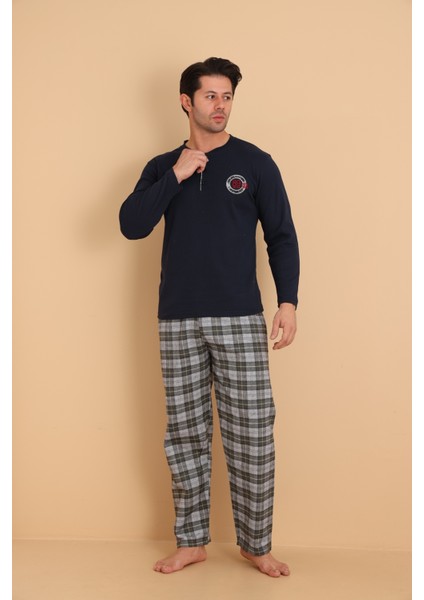 Flk 7014 Interlok Kışlık Ekose Pijamalı Erkek Pijama Takımı