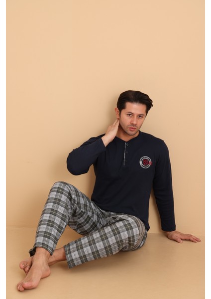 Flk 7014 Interlok Kışlık Ekose Pijamalı Erkek Pijama Takımı modelleri