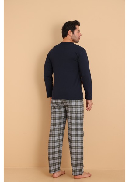 Flk 7014 Interlok Kışlık Ekose Pijamalı Erkek Pijama Takımı