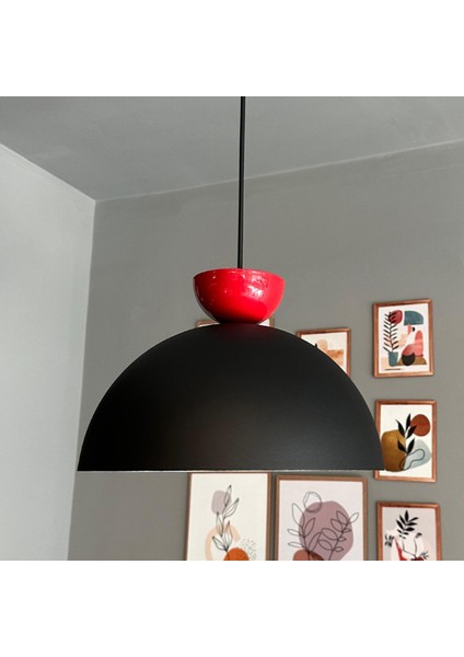 Yimpi Siyah Avize Kırmızı Şapka Tekli Sarkıt Salon Kuaför Cafe Dekoratif Aydınlatma Pastane fırsatları