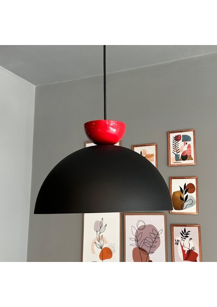 Yimpi Siyah Avize Kırmızı Şapka Tekli Sarkıt Salon Kuaför Cafe Dekoratif Aydınlatma Pastane indirimleri