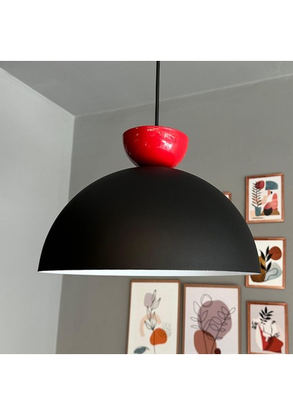 Yimpi Siyah Avize Kırmızı Şapka Tekli Sarkıt Salon Kuaför Cafe Dekoratif Aydınlatma Pastane